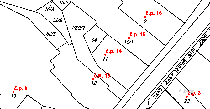 Krňovice 14, Třebechovice pod Orebem na parcele st. 11 v KÚ Krňovice, Katastrální mapa