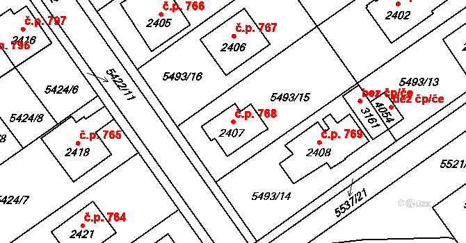 Horní Předměstí 768, Polička na parcele st. 2407 v KÚ Polička, Katastrální mapa