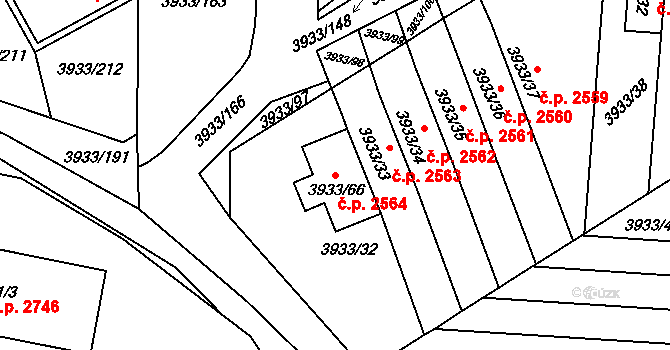 Roudnice nad Labem 2564 na parcele st. 3933/66 v KÚ Roudnice nad Labem, Katastrální mapa