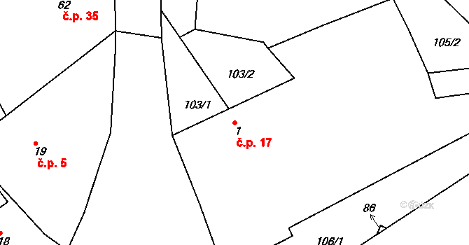 Dobšice 17, Libošovice na parcele st. 1 v KÚ Dobšice, Katastrální mapa