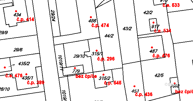 Bohosudov 296, Krupka na parcele st. 315/1 v KÚ Bohosudov, Katastrální mapa