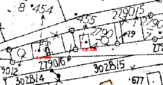 Janov 234 na parcele st. 455 v KÚ Janov u Litomyšle, Katastrální mapa
