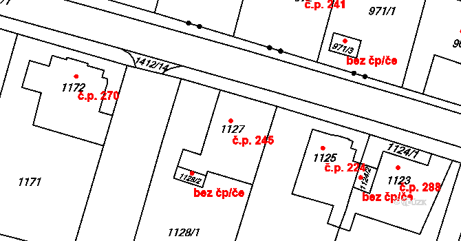 Pudlov 245, Bohumín na parcele st. 1127 v KÚ Pudlov, Katastrální mapa