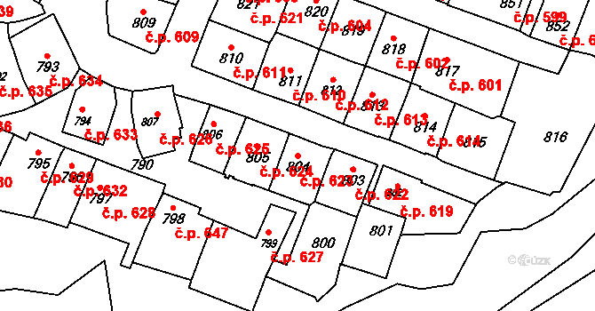 Štýřice 623, Brno na parcele st. 804 v KÚ Štýřice, Katastrální mapa