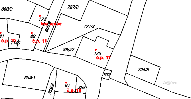 Lelov 17, Žalany na parcele st. 123 v KÚ Žalany, Katastrální mapa