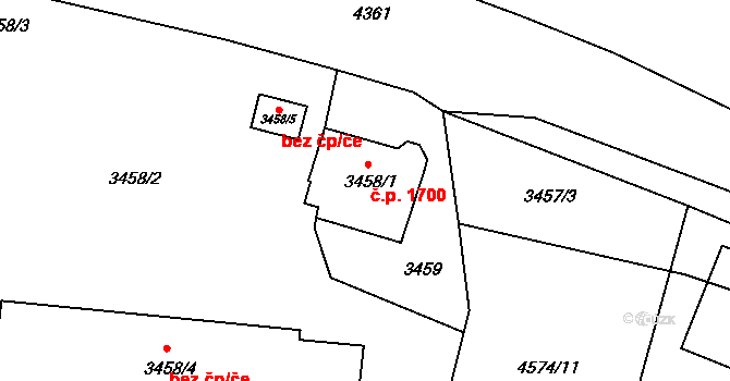 Teplice 1700 na parcele st. 3458/1 v KÚ Teplice, Katastrální mapa