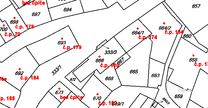 Jablunkov 180 na parcele st. 666 v KÚ Jablunkov, Katastrální mapa