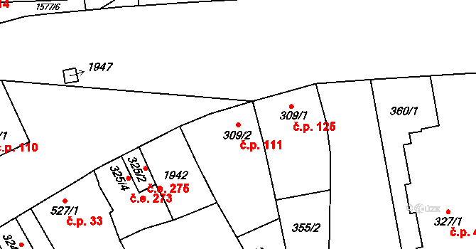 Litovel 111 na parcele st. 309/2 v KÚ Litovel, Katastrální mapa