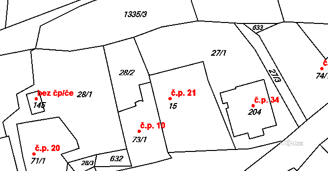 Bohušov 21, Blovice na parcele st. 15 v KÚ Hradiště u Blovic, Katastrální mapa