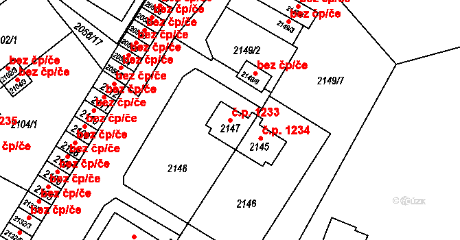 Sokolov 1233 na parcele st. 2147 v KÚ Sokolov, Katastrální mapa