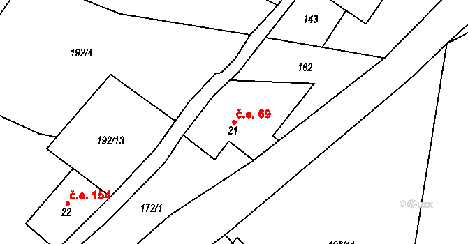 Háj 69, Loučná pod Klínovcem na parcele st. 21 v KÚ Háj u Loučné pod Klínovcem, Katastrální mapa