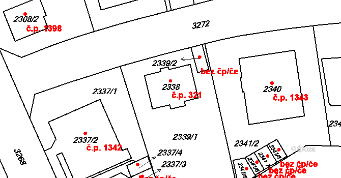 Krč 321, Praha na parcele st. 2338 v KÚ Krč, Katastrální mapa
