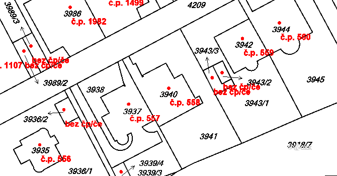 Dejvice 558, Praha na parcele st. 3940 v KÚ Dejvice, Katastrální mapa