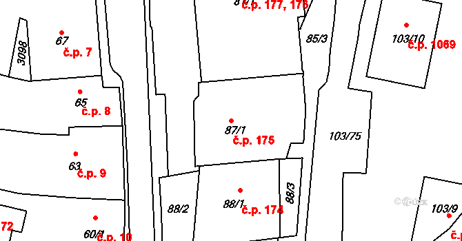 Sedlčany 175 na parcele st. 87/1 v KÚ Sedlčany, Katastrální mapa