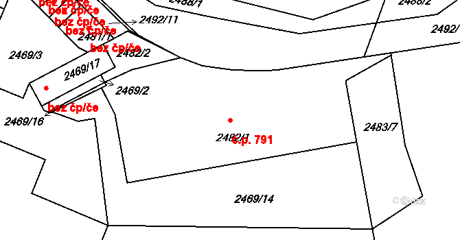 Sedlčany 791 na parcele st. 2482/1 v KÚ Sedlčany, Katastrální mapa