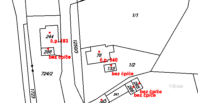 Pilníkov 340 na parcele st. 78 v KÚ Pilníkov II, Katastrální mapa