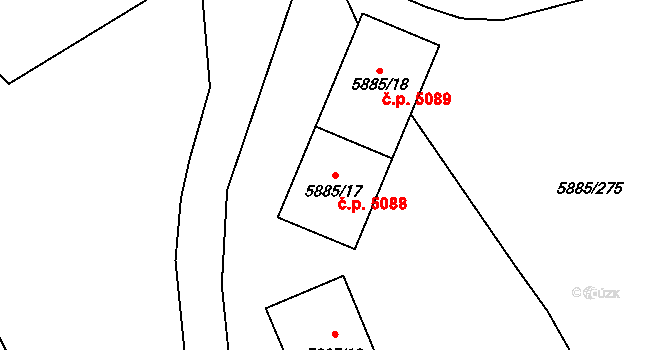 Chomutov 5088 na parcele st. 5885/17 v KÚ Chomutov I, Katastrální mapa