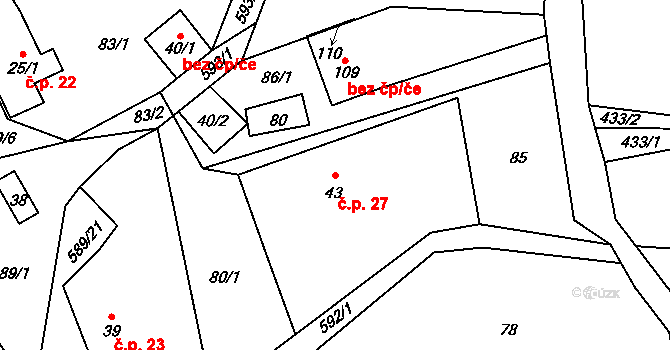 Kotel 27, Osečná na parcele st. 43 v KÚ Kotel, Katastrální mapa
