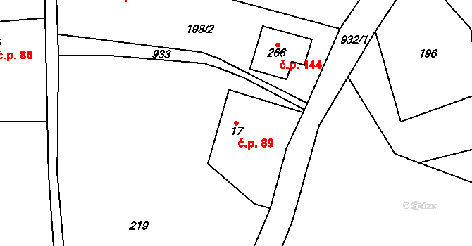 Kocbeře 89 na parcele st. 17 v KÚ Kocbeře, Katastrální mapa