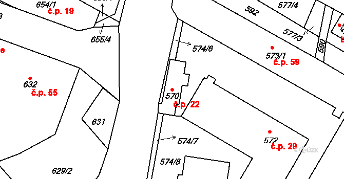 Český Dub IV 22, Český Dub na parcele st. 570 v KÚ Český Dub, Katastrální mapa