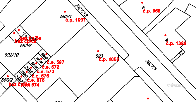 Rumburk 1 1052, Rumburk na parcele st. 593 v KÚ Rumburk, Katastrální mapa