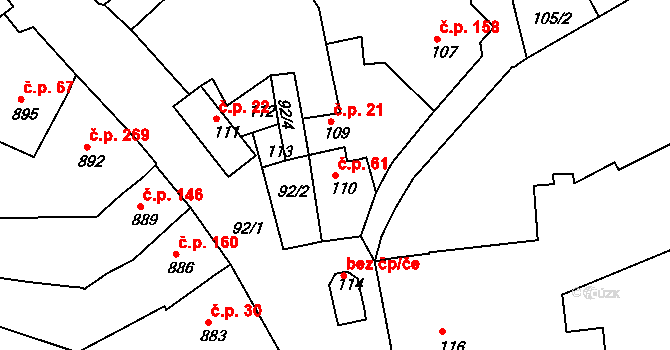 Mokrá 61, Mokrá-Horákov na parcele st. 110 v KÚ Mokrá u Brna, Katastrální mapa