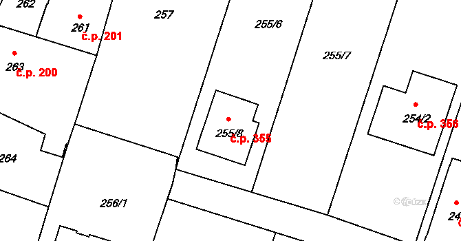 Oldřišov 355 na parcele st. 255/8 v KÚ Oldřišov, Katastrální mapa