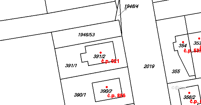 Kbely 921, Praha na parcele st. 391/2 v KÚ Kbely, Katastrální mapa