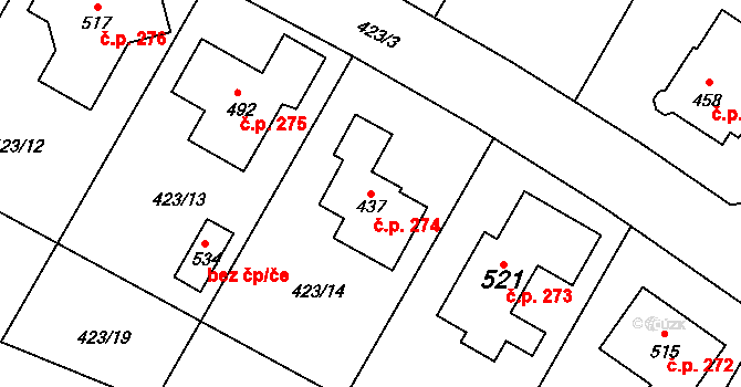 Luby 274, Klatovy na parcele st. 437 v KÚ Luby, Katastrální mapa
