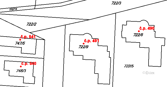 Rakodavy 491, Věrovany na parcele st. 722/9 v KÚ Věrovany, Katastrální mapa