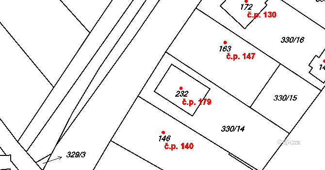Choťánky 179 na parcele st. 232 v KÚ Choťánky, Katastrální mapa