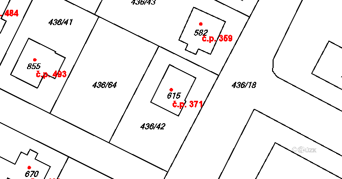 Opatovice nad Labem 371 na parcele st. 615 v KÚ Opatovice nad Labem, Katastrální mapa