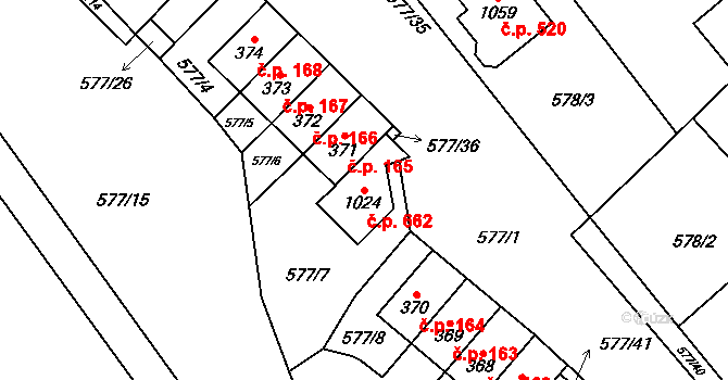 Dolní Jirčany 662, Psáry na parcele st. 1024 v KÚ Dolní Jirčany, Katastrální mapa