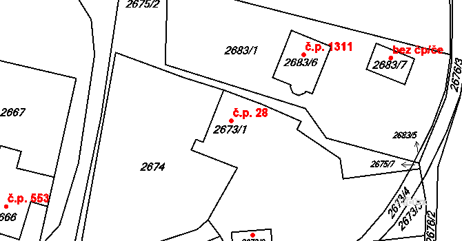 Poruba 28, Orlová na parcele st. 2673/1 v KÚ Poruba u Orlové, Katastrální mapa