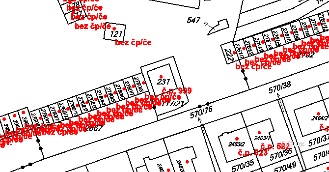 Borovina 999, Třebíč na parcele st. 231 v KÚ Řípov, Katastrální mapa