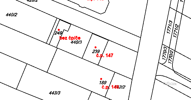 Kozojídky 147 na parcele st. 239 v KÚ Kozojídky, Katastrální mapa