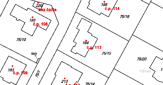 Noutonice 113, Lichoceves na parcele st. 194 v KÚ Noutonice, Katastrální mapa