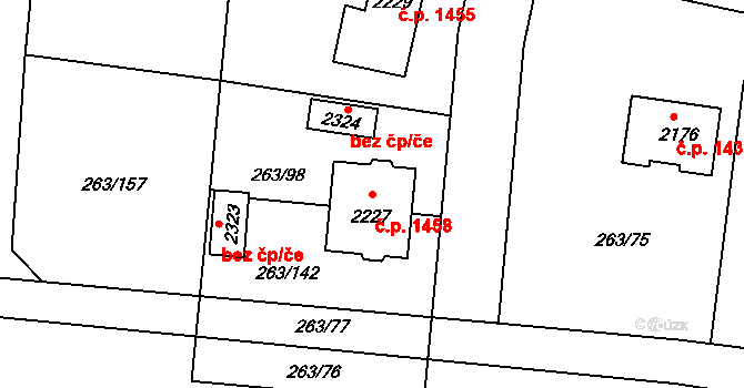 Český Brod 1458 na parcele st. 2227 v KÚ Český Brod, Katastrální mapa