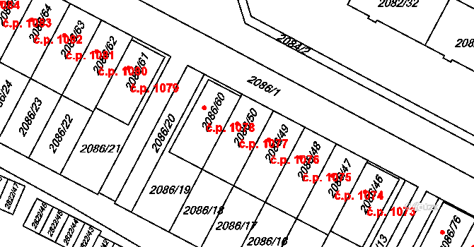 Jemnice 1077 na parcele st. 2086/50 v KÚ Jemnice, Katastrální mapa