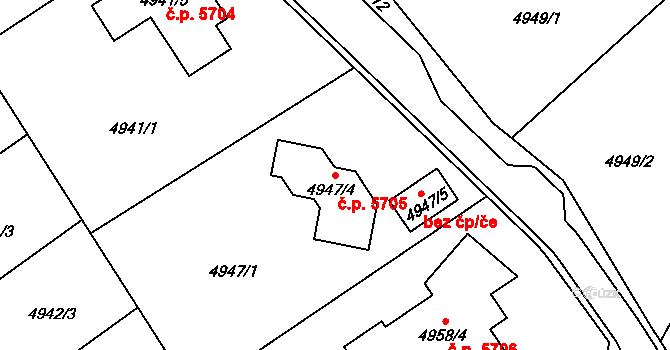 Chomutov 5705 na parcele st. 4947/4 v KÚ Chomutov I, Katastrální mapa