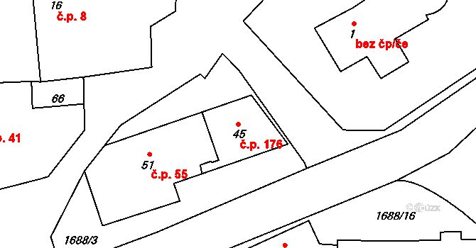Vyskytná nad Jihlavou 176 na parcele st. 45 v KÚ Vyskytná nad Jihlavou, Katastrální mapa