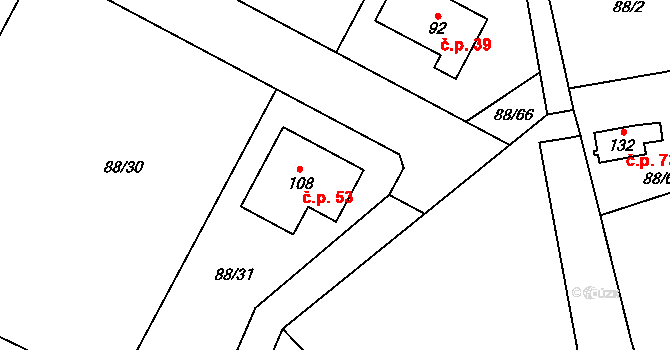 Popice 53, Jihlava na parcele st. 108 v KÚ Popice u Jihlavy, Katastrální mapa