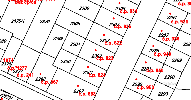 Předměstí 823, Litoměřice na parcele st. 2302 v KÚ Litoměřice, Katastrální mapa