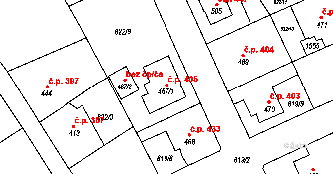 Plesná 405 na parcele st. 467/1 v KÚ Plesná, Katastrální mapa