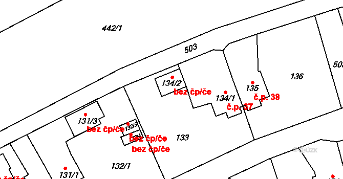 Březová 38545985 na parcele st. 134/2 v KÚ Březová u Sokolova, Katastrální mapa