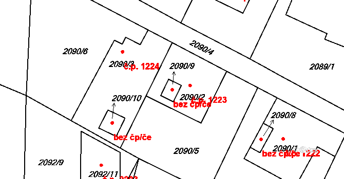 Benešov 41310985 na parcele st. 2090/9 v KÚ Benešov u Prahy, Katastrální mapa