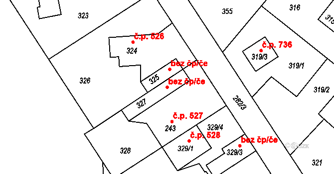 Vinařice 42224985 na parcele st. 327 v KÚ Vinařice u Kladna, Katastrální mapa