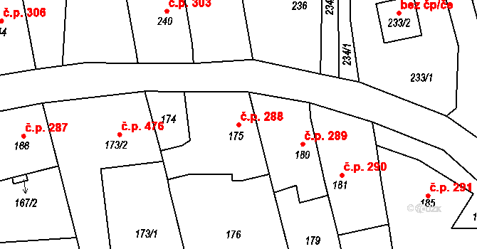 Píšť 288 na parcele st. 175 v KÚ Píšť, Katastrální mapa