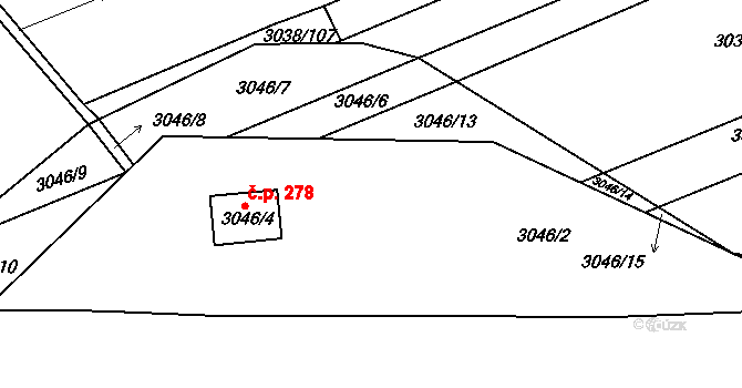 Úštěk-Českolipské Předměstí 278, Úštěk na parcele st. 3046/4 v KÚ Úštěk, Katastrální mapa