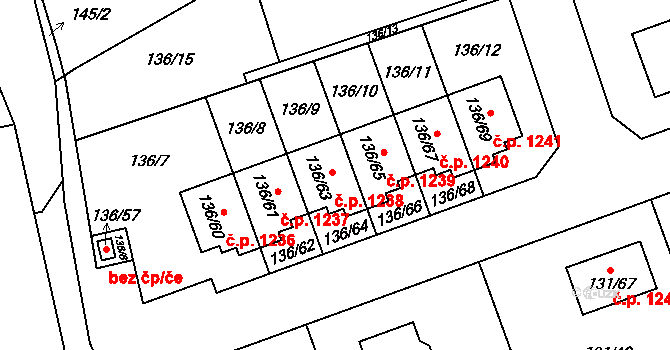 Černice 1238, Plzeň na parcele st. 136/63 v KÚ Černice, Katastrální mapa